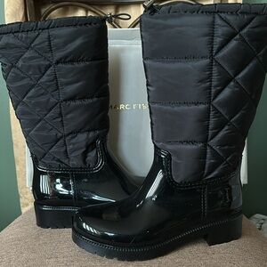 Marc Fisher stylish black quilted tall casual everyday rain winter boots